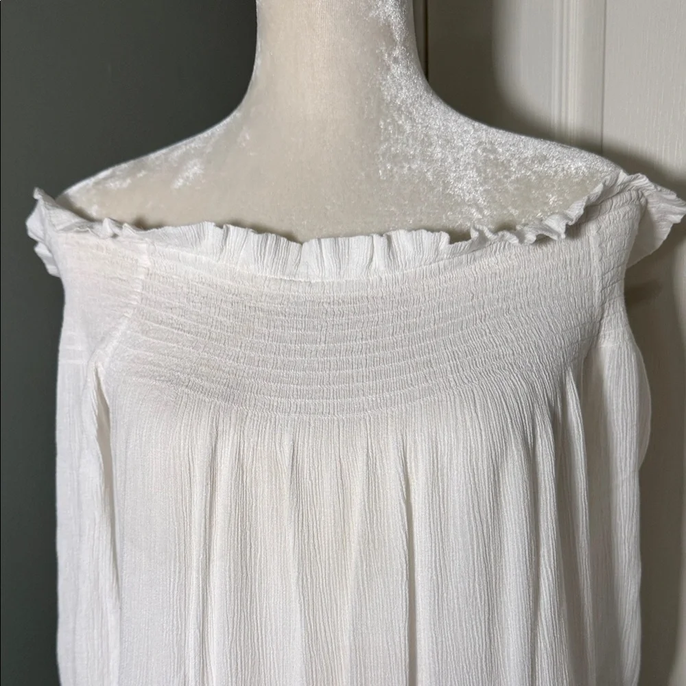 Tory Burch White Gauze Tunic Dress Off Shoulder Eyelet Hem Size S